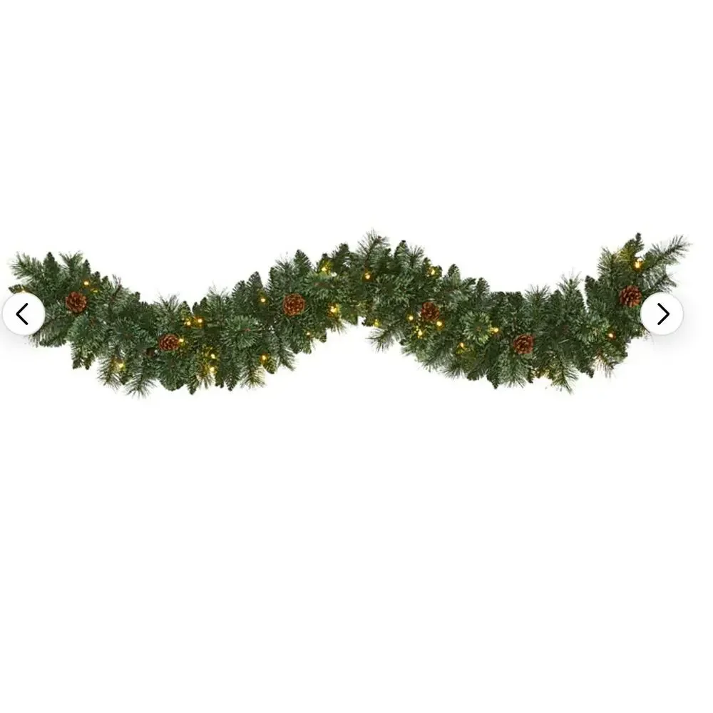 6-ft White Mountain Pine Garland Warm LED Lights and Pinecone